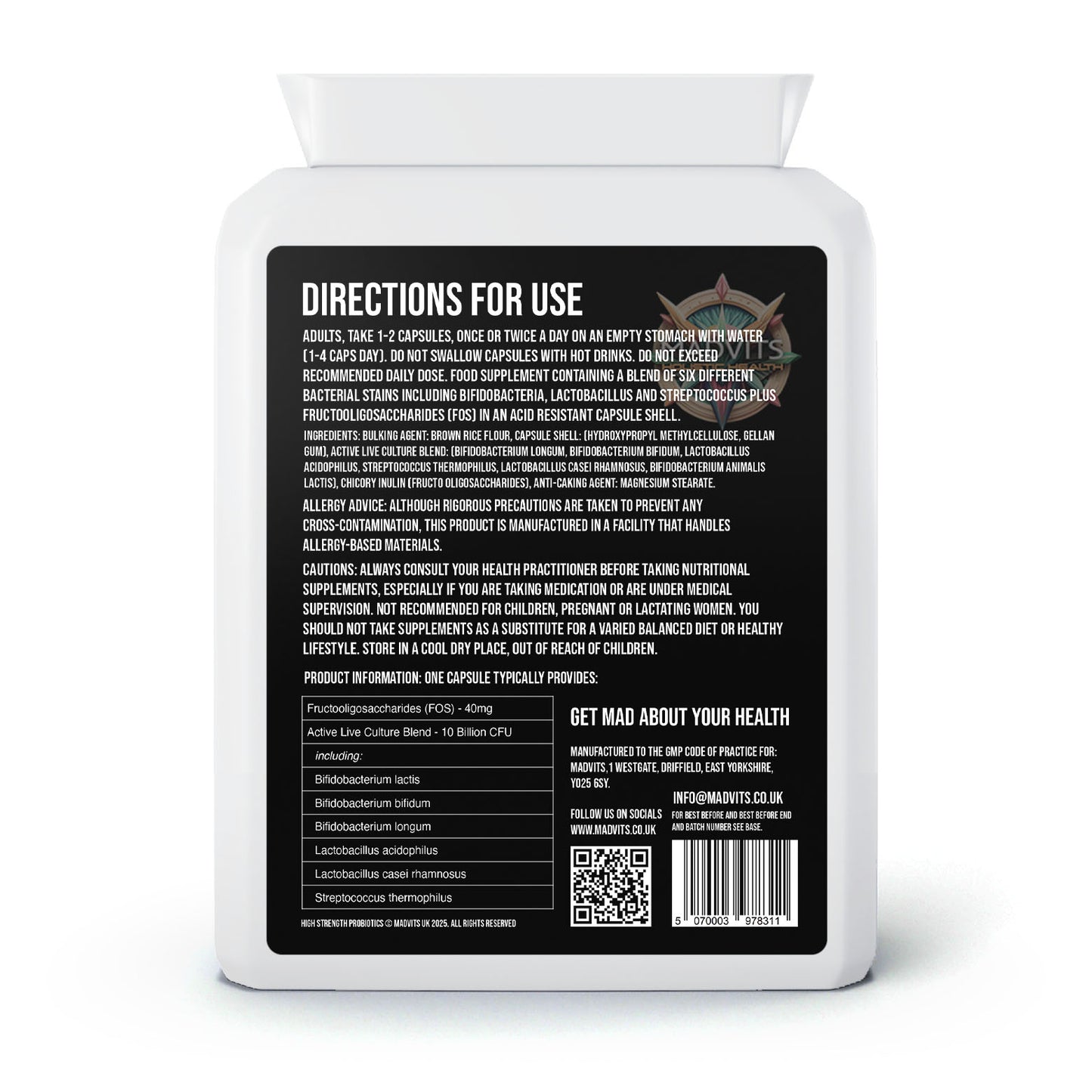 MadVits High Strength Probiotics (10 Billion CFU)